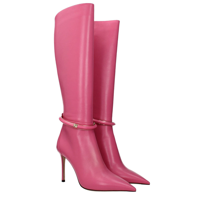 Jimmy Choo Pink Leather High Heel Boots Glam Steals