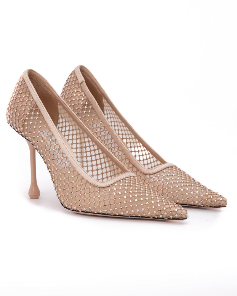 Jimmy Choo Pink Mesh Powder Satin Crystal Ixia 95 Pumps Glam Steals