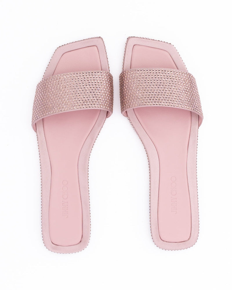 Jimmy Choo Pink Satin Crystal Clovis Flat Glam Steals
