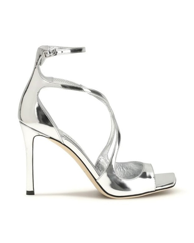 Jimmy Choo Silver Calf Leather Bos Taurus Stiletto Heel Sandals