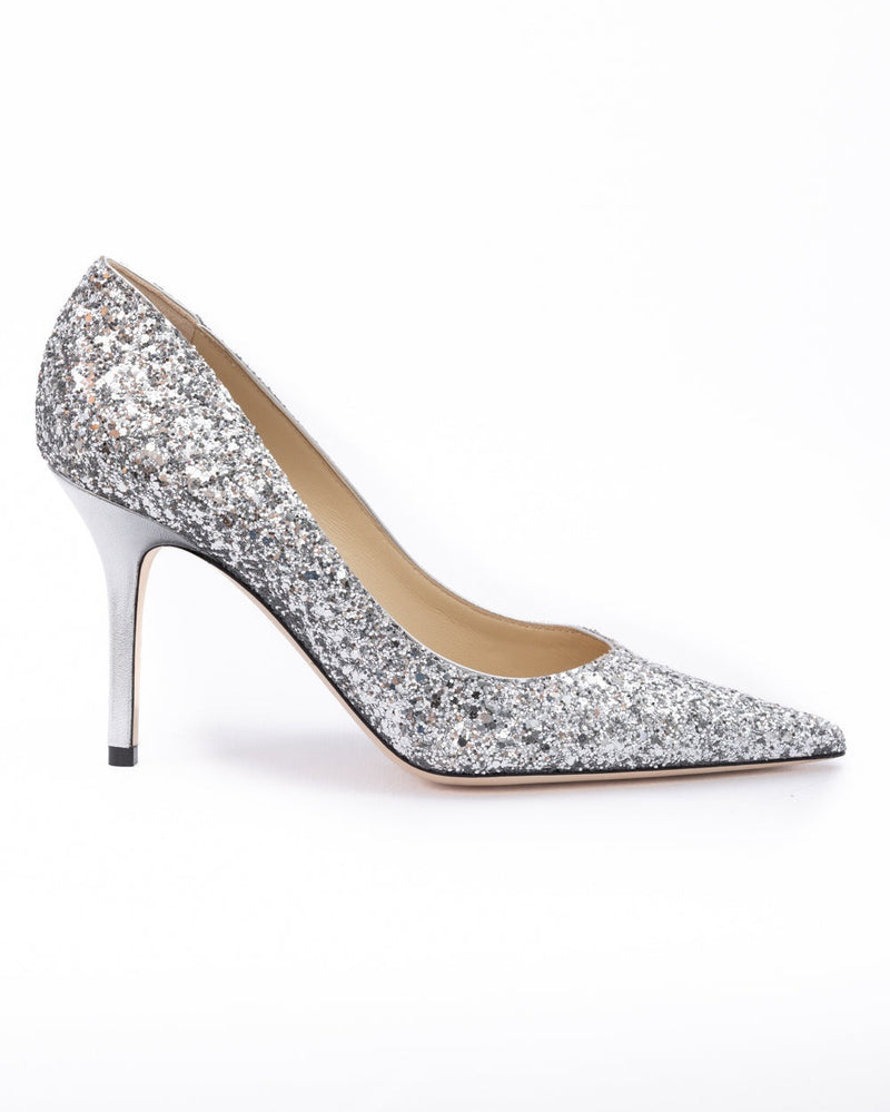 Jimmy Choo Silver Coarse Glitter Fabric Agnes Pumps Glam Steals