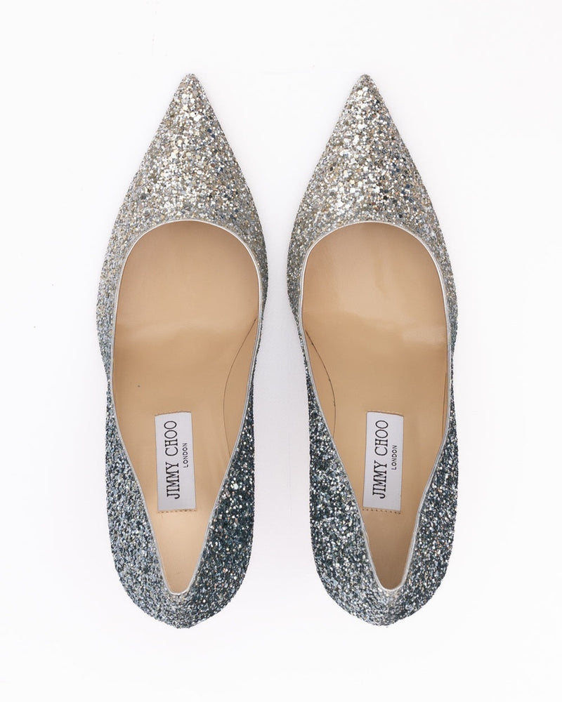 Jimmy Choo Silver Coarse Glitter Fabric Agnes Pumps Glam Steals