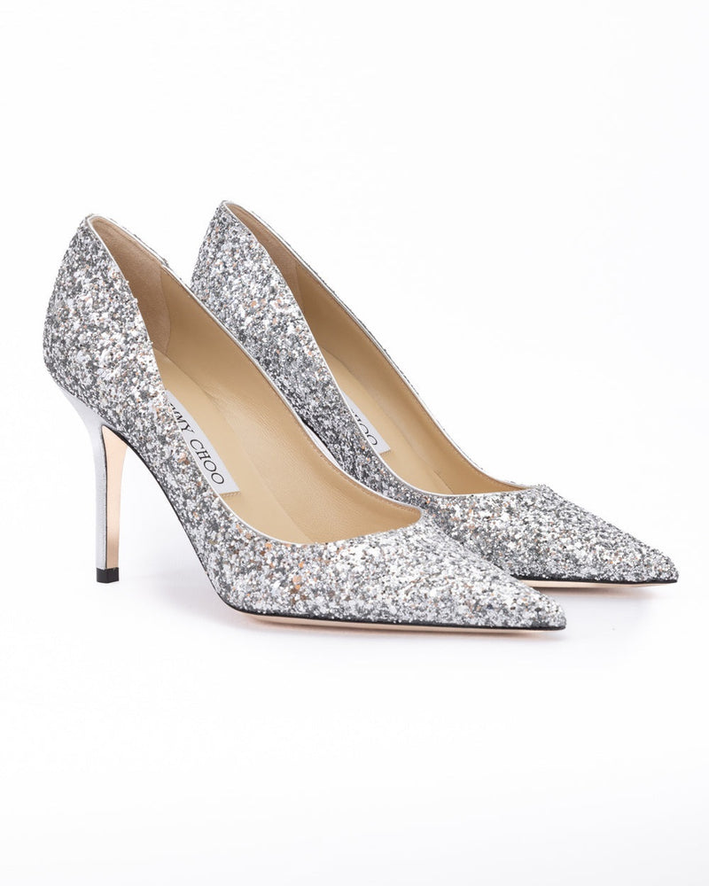 Jimmy Choo Silver Coarse Glitter Fabric Agnes Pumps Glam Steals