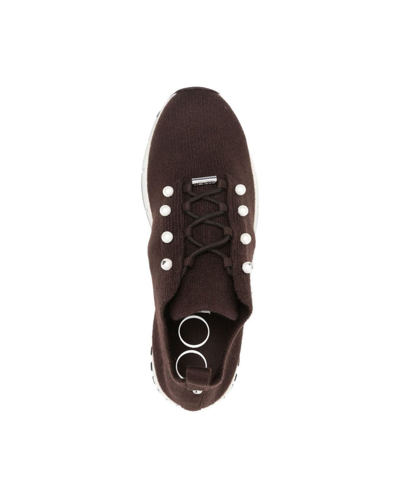 Jimmy Choo Veles Cashmere Melange Knit Trainers with Pearl Buttons Glam Steals