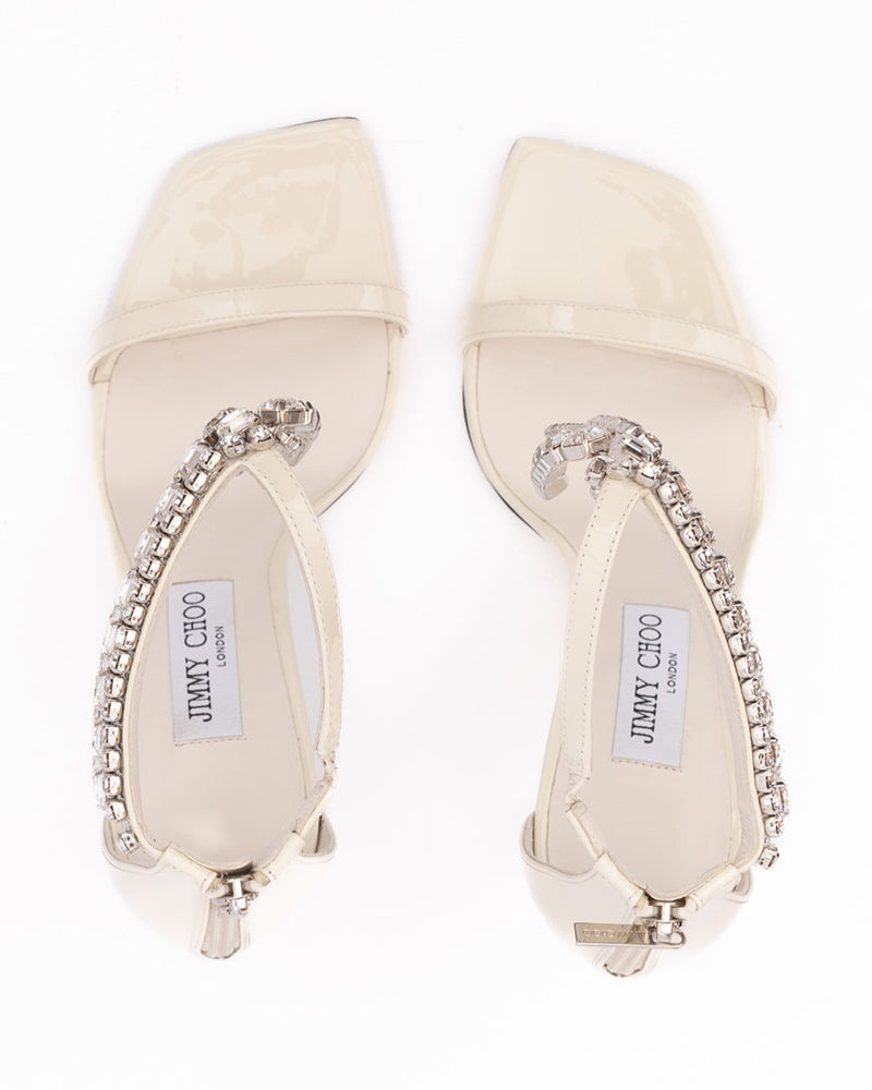 Jimmy Choo White Leather Patent Verity Sandals Glam Steals