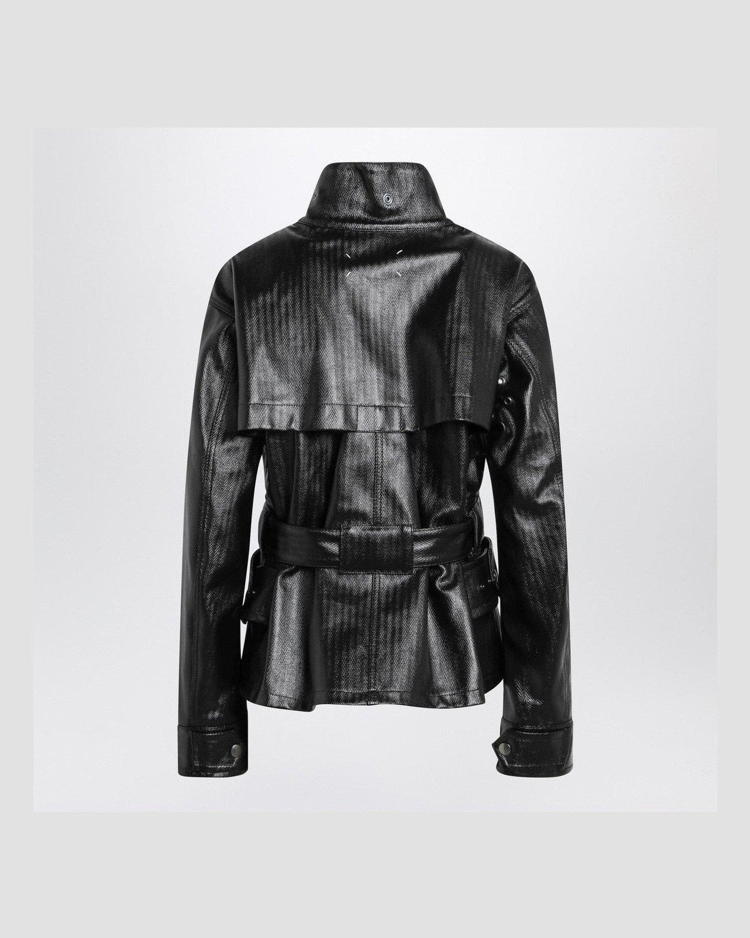Maison Margiela Black cotton laminated belted jacket Glam Steals
