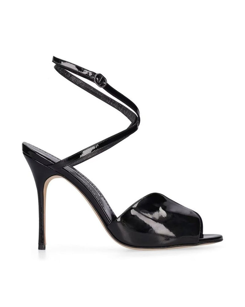 Manolo Blahnik Black Calfskin Stiletto Heel Sandals Glam Steals