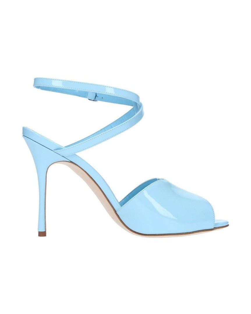 Manolo Blahnik Blue Calfskin Stiletto Heel Sandals