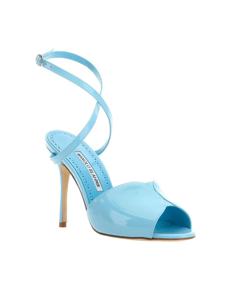 Manolo Blahnik Blue Calfskin Stiletto Heel Sandals Glam Steals