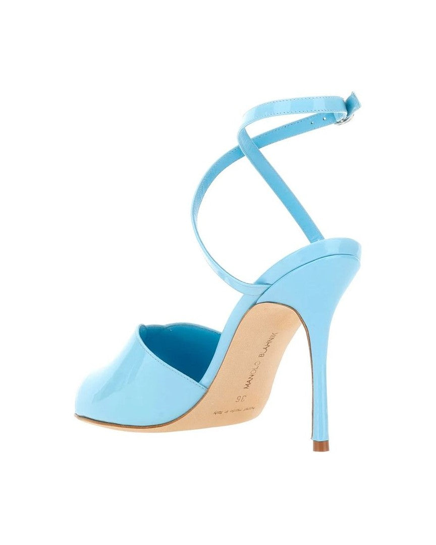 Manolo Blahnik Blue Calfskin Stiletto Heel Sandals Glam Steals