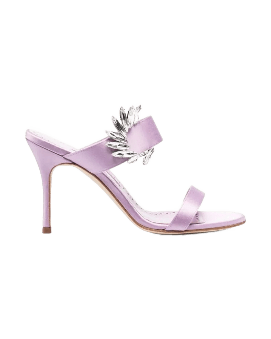 Manolo Blahnik Purple Silk Crystal-Detail Heels