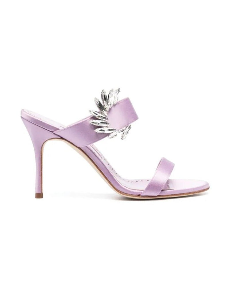 Manolo Blahnik Purple Silk Stiletto Heel Sandals Glam Steals