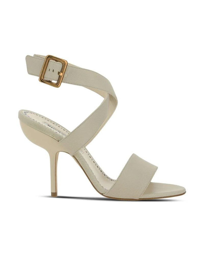 Manolo Blahnik White Calfskin Stiletto Heel Sandals Glam Steals