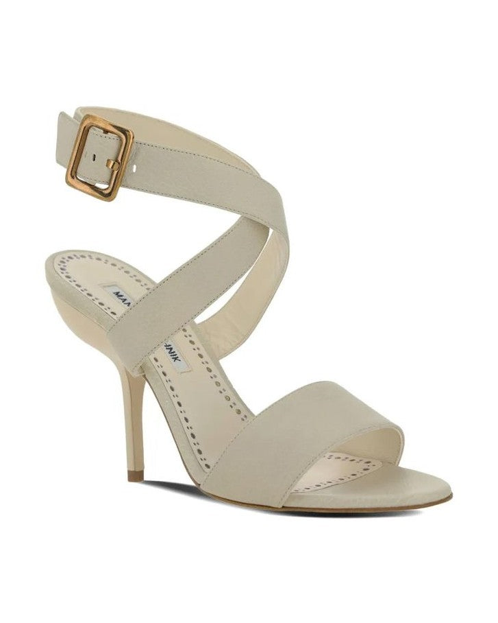 Manolo Blahnik White Calfskin Stiletto Heel Sandals Glam Steals