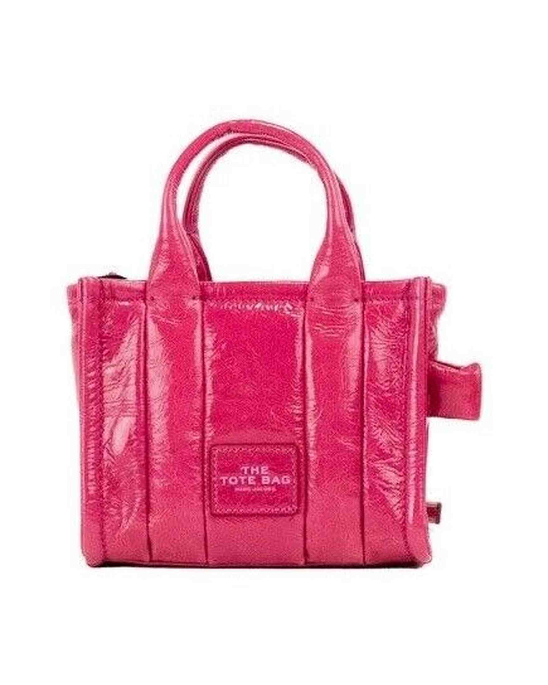 Marc Jacobs The Shiny Crinkle Micro Tote Magenta Leather Crossbody Bag Handbag Glam Steals