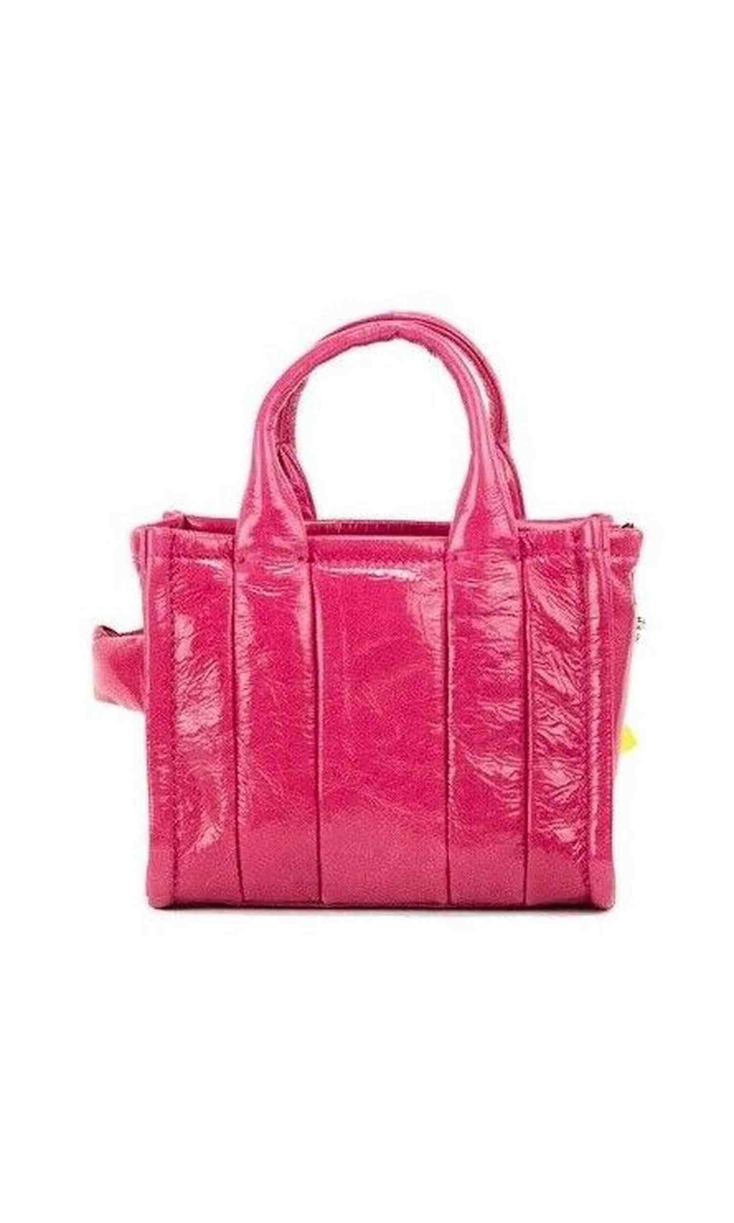 Marc Jacobs The Shiny Crinkle Micro Tote Magenta Leather Crossbody Bag Handbag Glam Steals