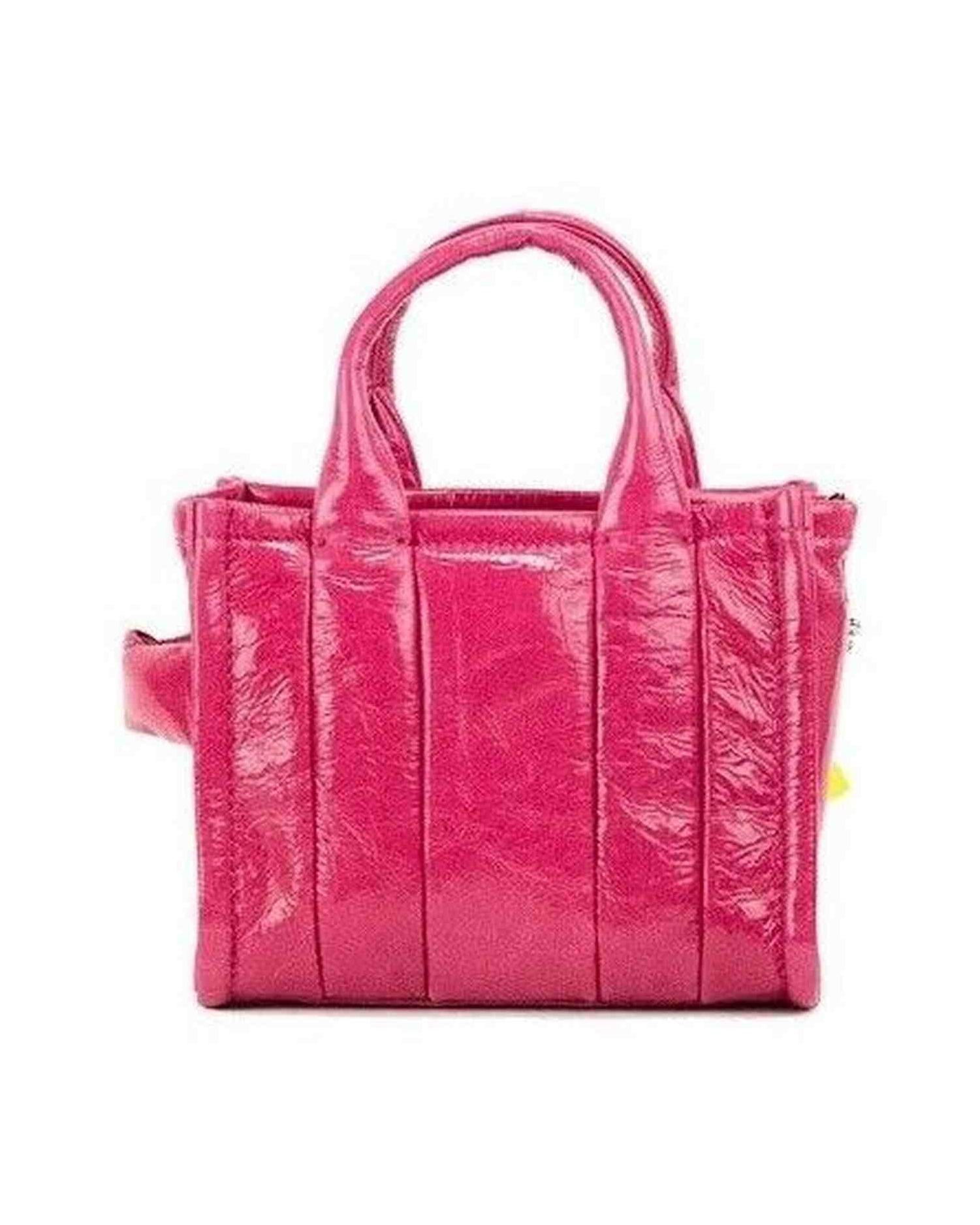 Marc Jacobs The Shiny Crinkle Micro Tote Magenta Leather Crossbody Bag Handbag Glam Steals