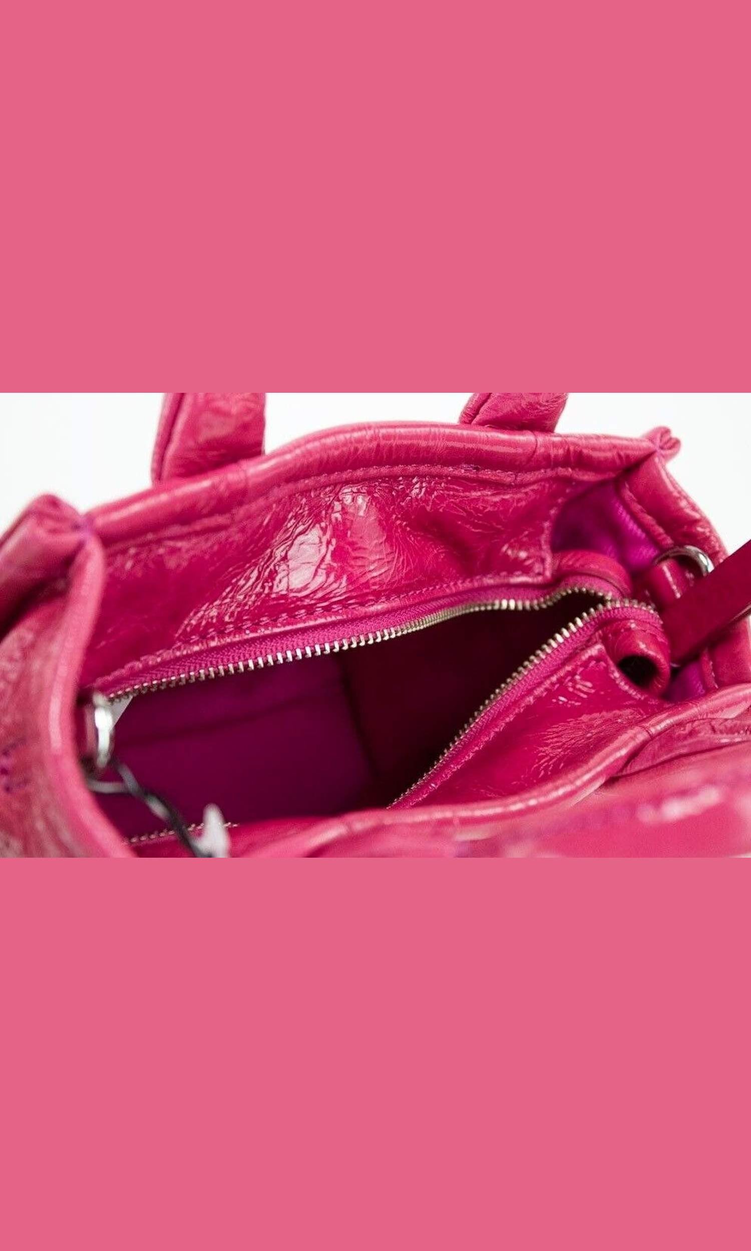 Marc Jacobs The Shiny Crinkle Micro Tote Magenta Leather Crossbody Bag Handbag Glam Steals