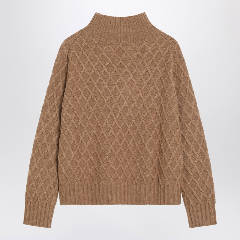 Max Mara Camel Cable Knit Turtleneck Jumper Glam Steals