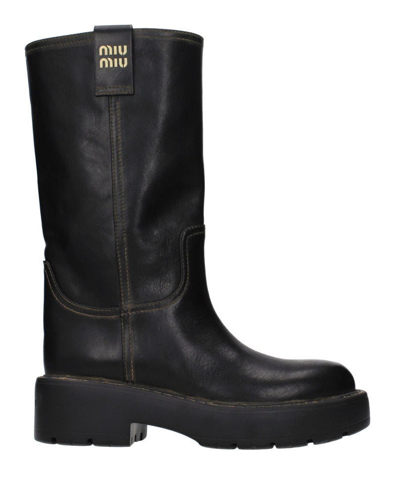 Miu Miu Black Leather Flat Boots Glam Steals