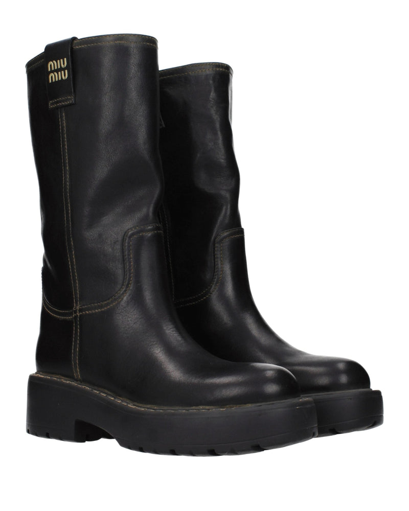 Miu Miu Black Leather Flat Boots Glam Steals