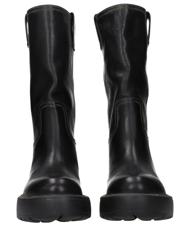 Miu Miu Black Leather Flat Boots Glam Steals