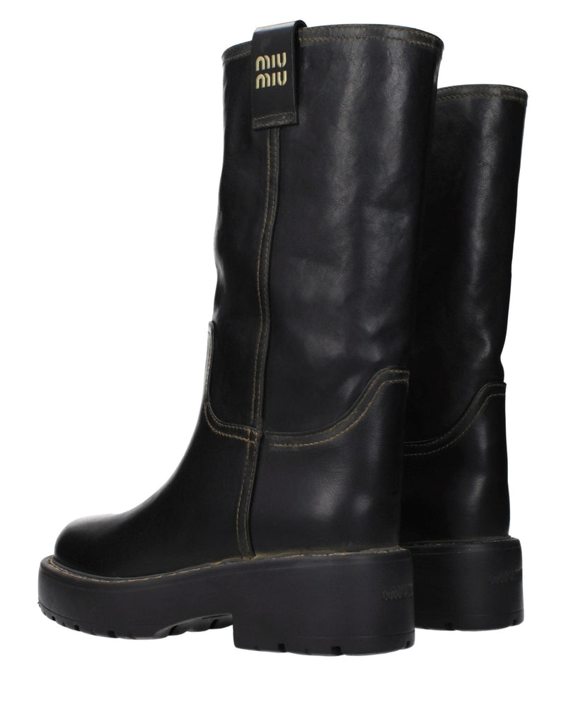Miu Miu Black Leather Flat Boots Glam Steals