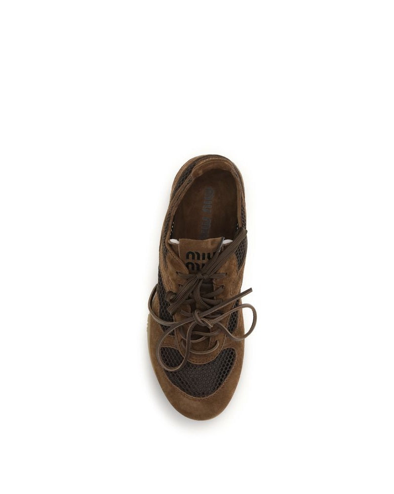 Miu Miu Brown Calf Leather Bos Taurus Athletic Sneakers 