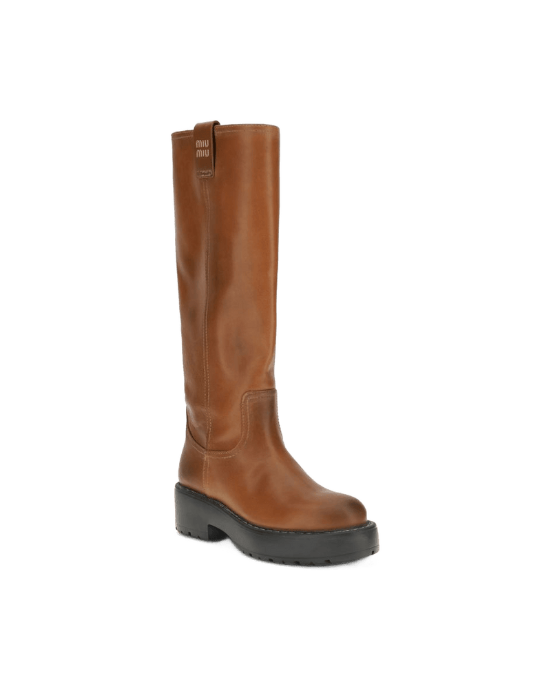 Miu Miu Brown Calf Leather Bos Taurus Boots Glam Steals