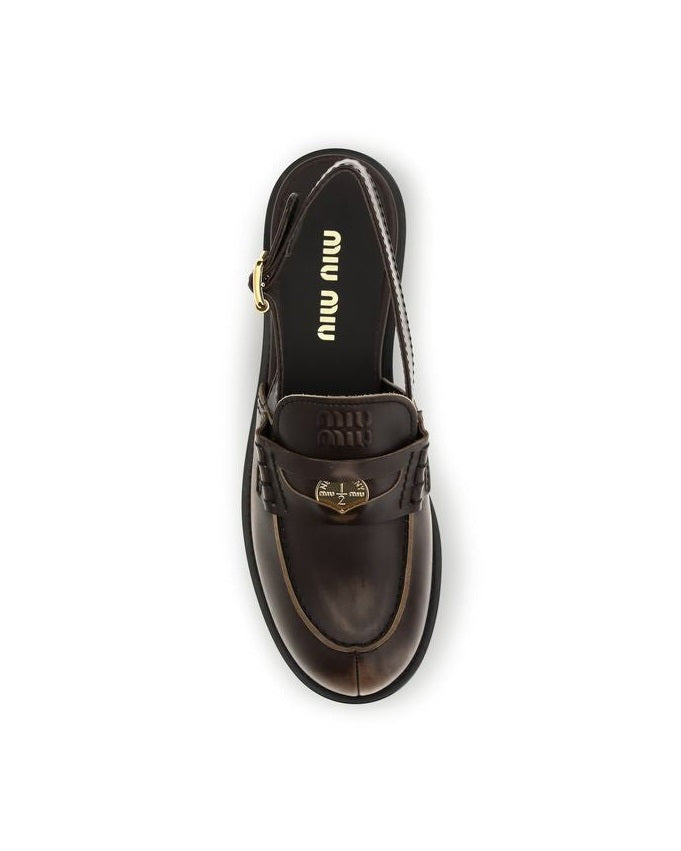 Miu Miu Brown Calf Leather Bos Taurus Slip On Loafers 