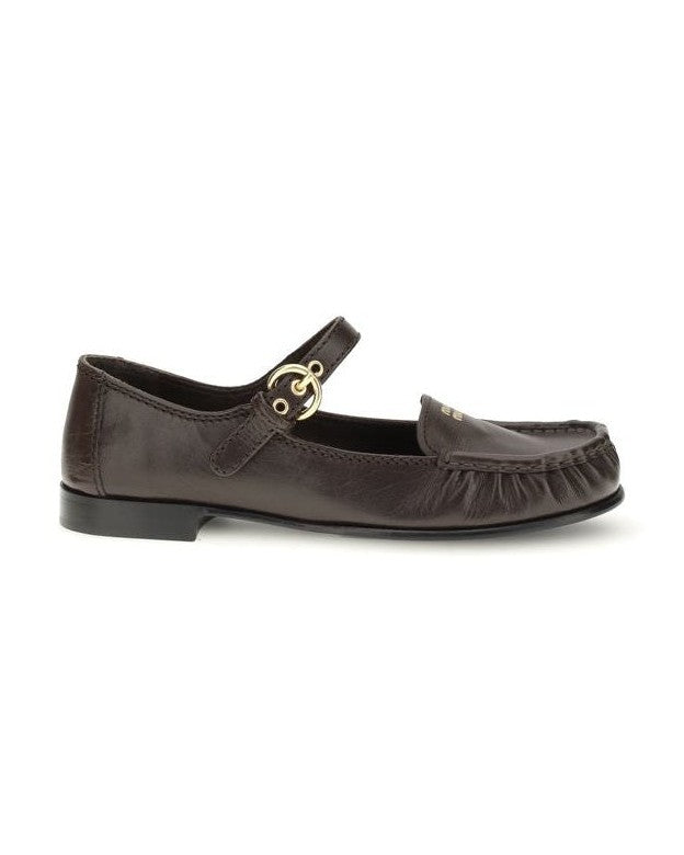 Miu Miu Brown Calf Leather Bos Taurus Slip On Loafers Flats