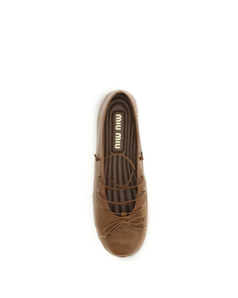 Miu Miu Brown Lamb Ovis Aries Ballet Flats 