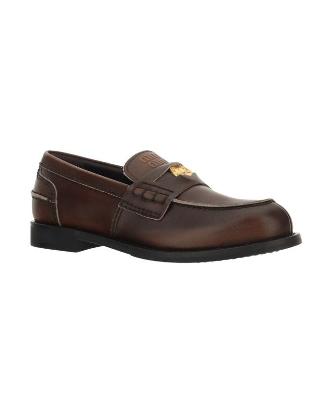 Miu Miu Brown Leather Calf Bos Taurus Slip On Loafers Glam Steals
