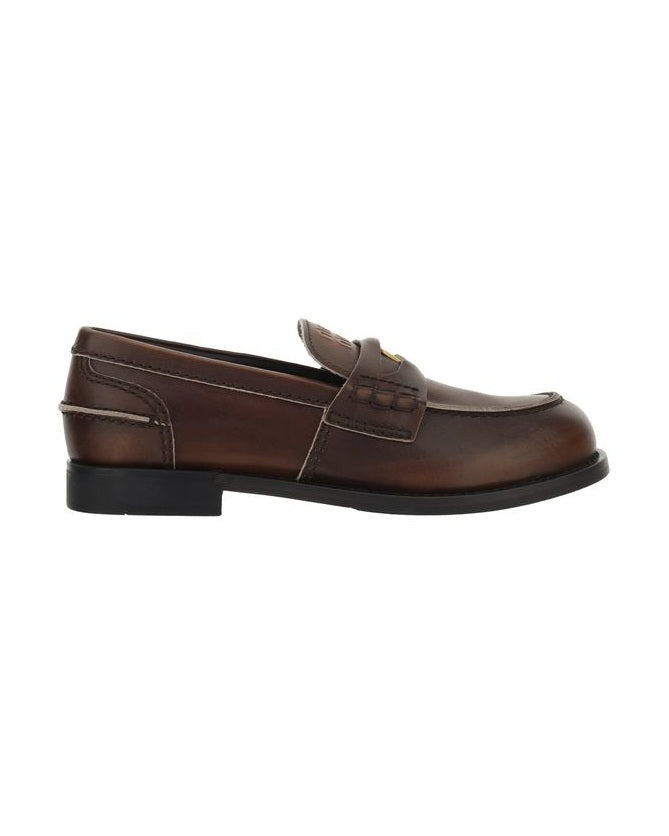 Miu Miu Brown Leather Calf Bos Taurus Slip On Loafers Glam Steals