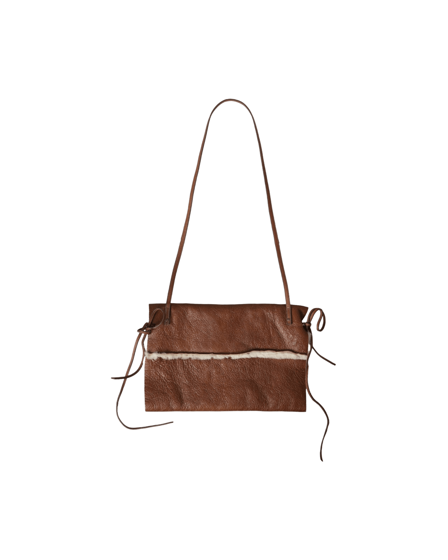 Miu Miu Brown Leather Fur Inner Lining Neck Strap Winterfleece Handwarmer Glam Steals