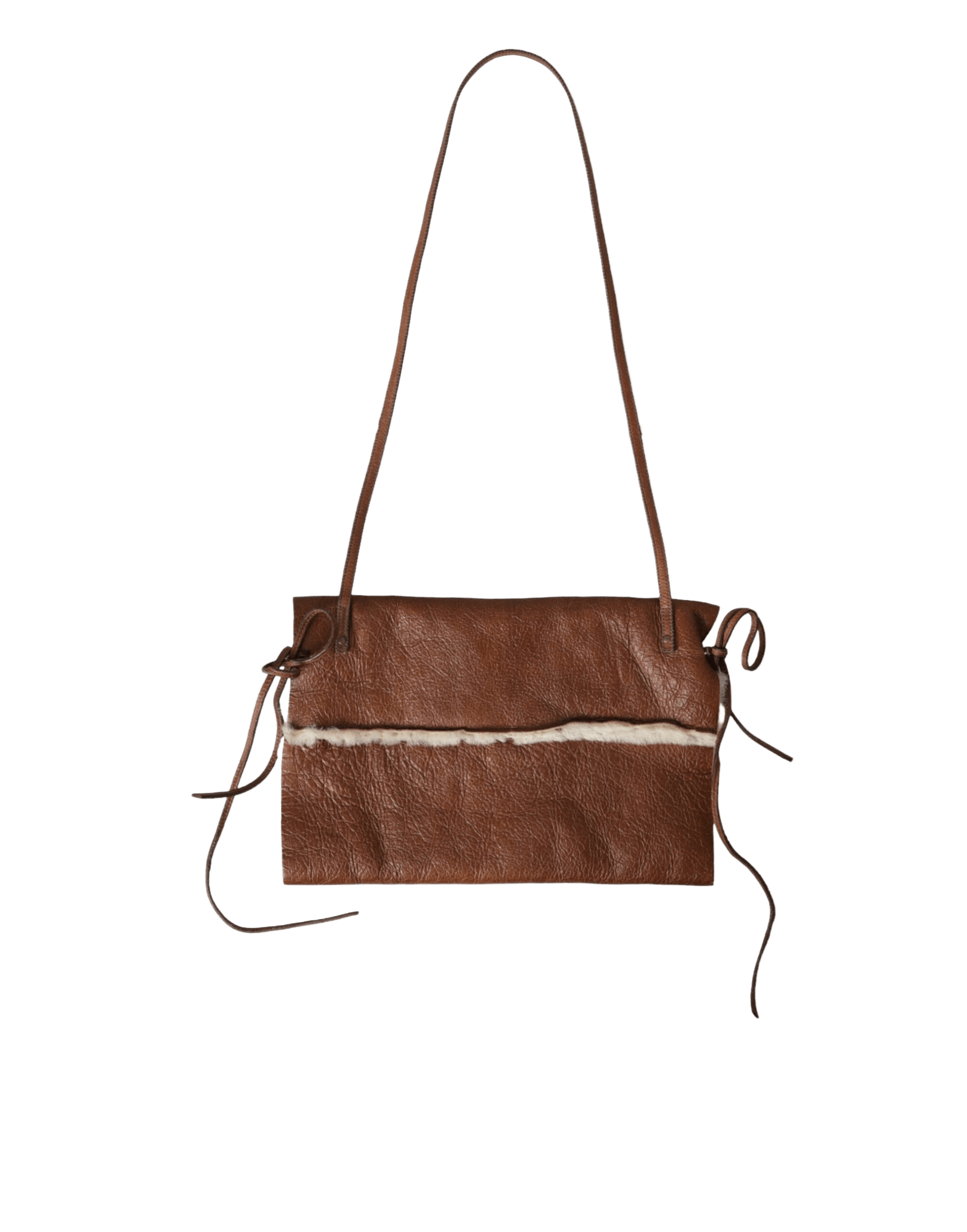 Miu Miu Brown Leather Fur Inner Lining Neck Strap Winterfleece Handwarmer Glam Steals