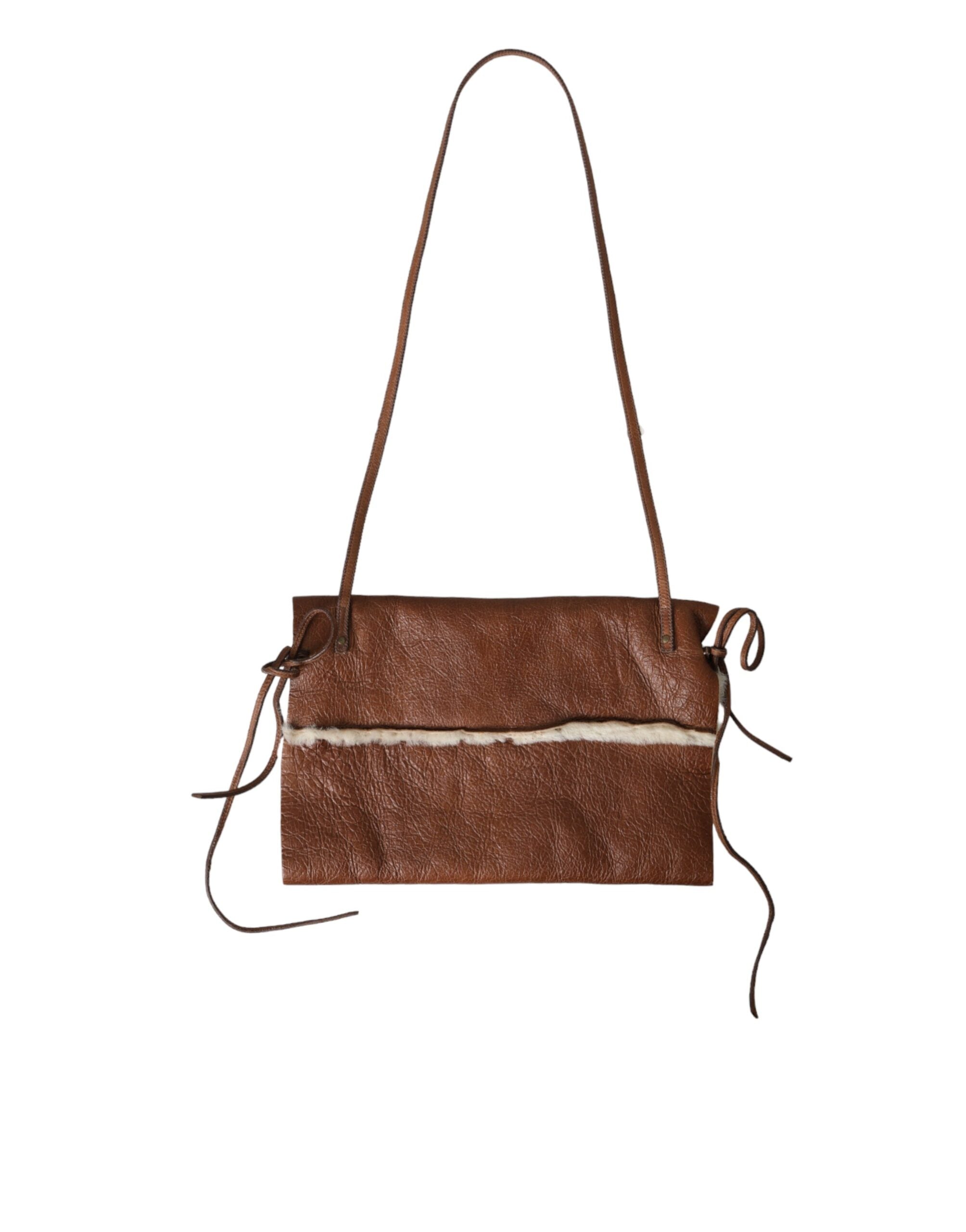 Miu Miu Brown Leather Fur Inner Lining Neck Strap Winterfleece Handwarmer Glam Steals