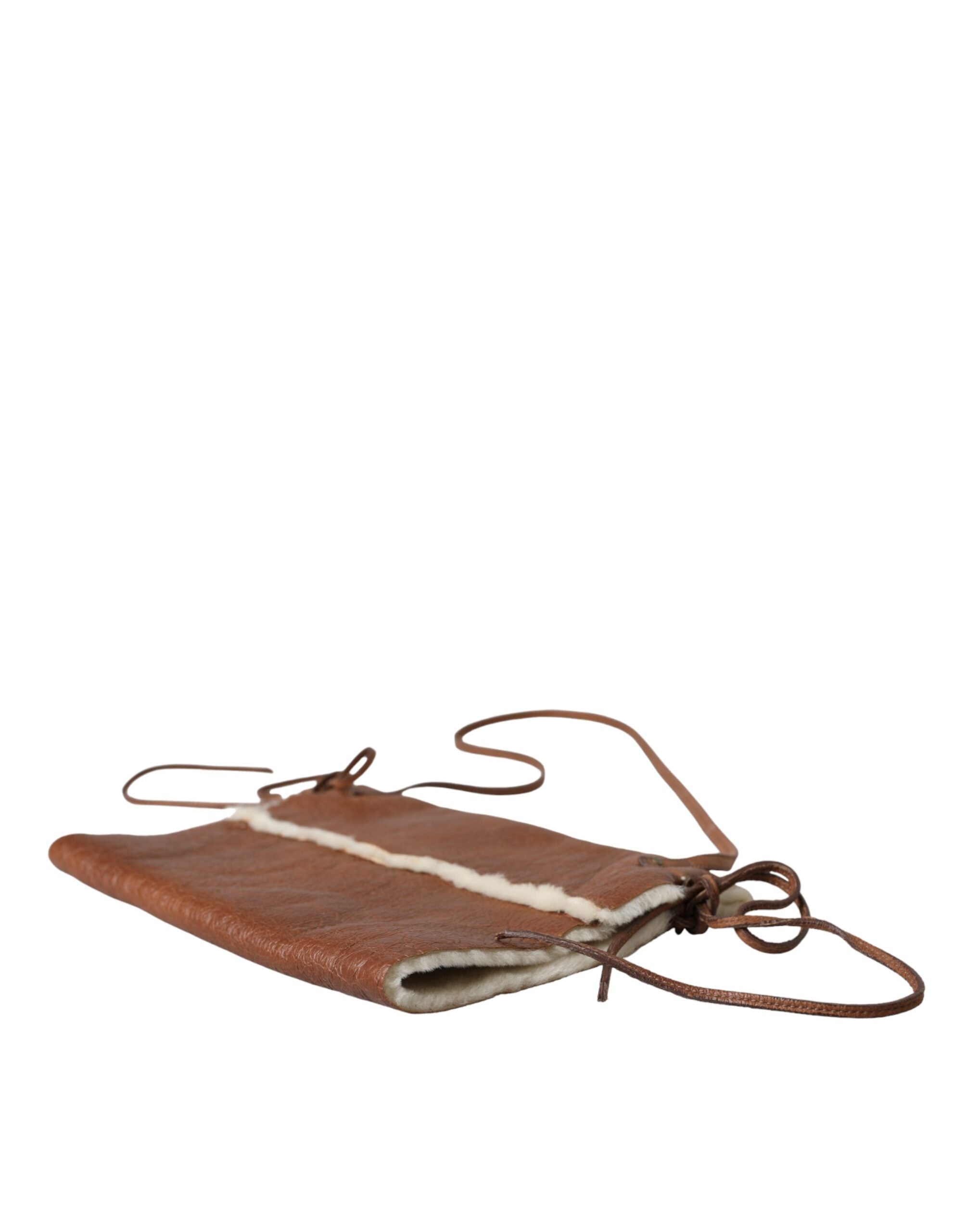 Miu Miu Brown Leather Fur Inner Lining Neck Strap Winterfleece Handwarmer Glam Steals