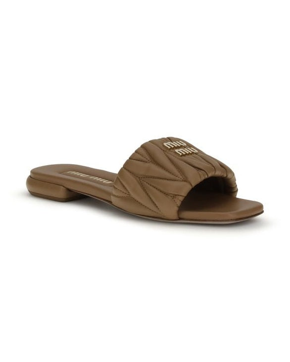 Miu Miu Calf Leather Bos Taurus Flat Sandals Flats