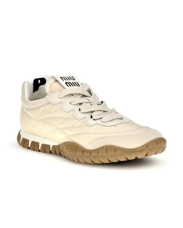 Miu Miu Cream Recycled Polyamide Athletic Sneakers Glam Steals