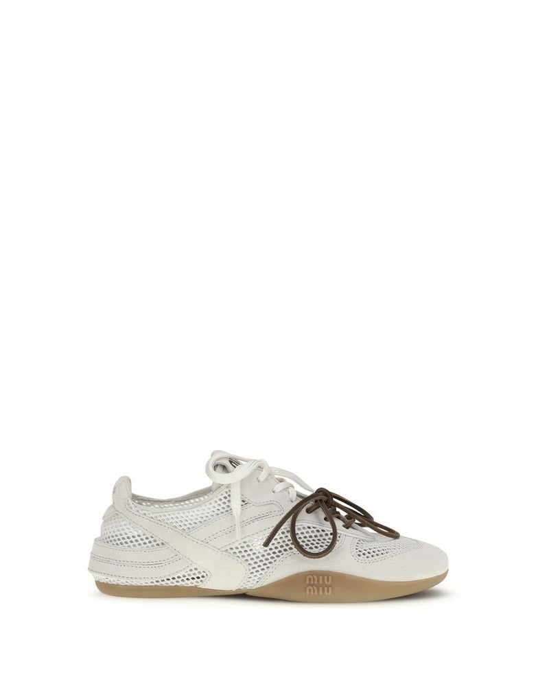 Miu Miu White Calf Leather Bos Taurus Athletic Sneakers 