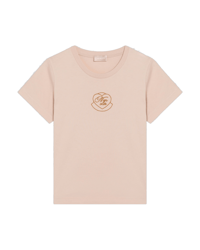 Moncler Pink Cotton T-shirt with Embroidered Heart Glam Steals