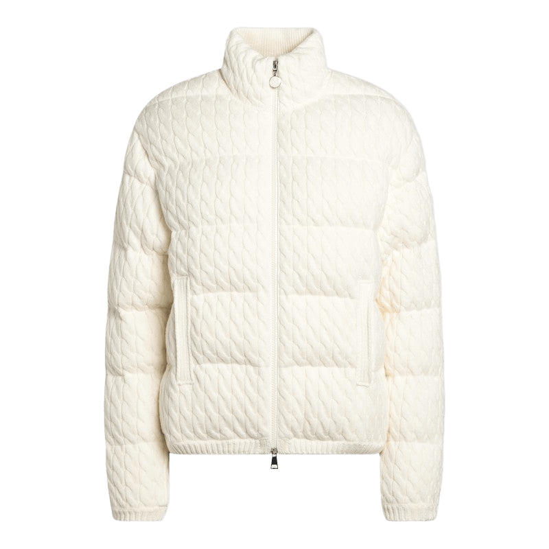 Moncler White Cotton Puffer Jacket with Braids in Blend Glam Steals