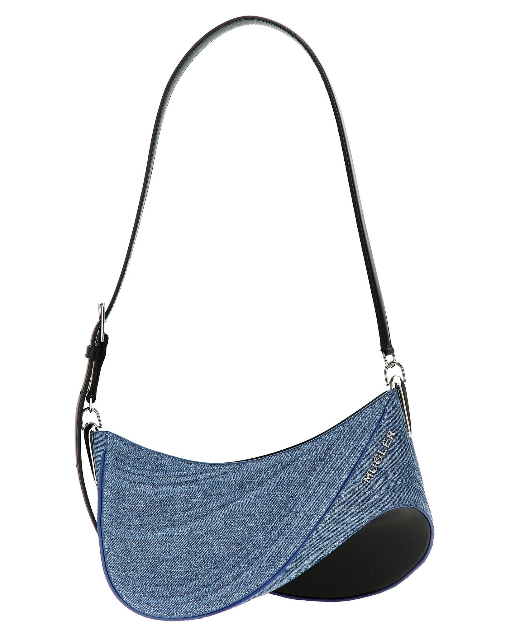 Mugler Denim Medium Spiral Curve 01 Shoulder Bag Glam Steals