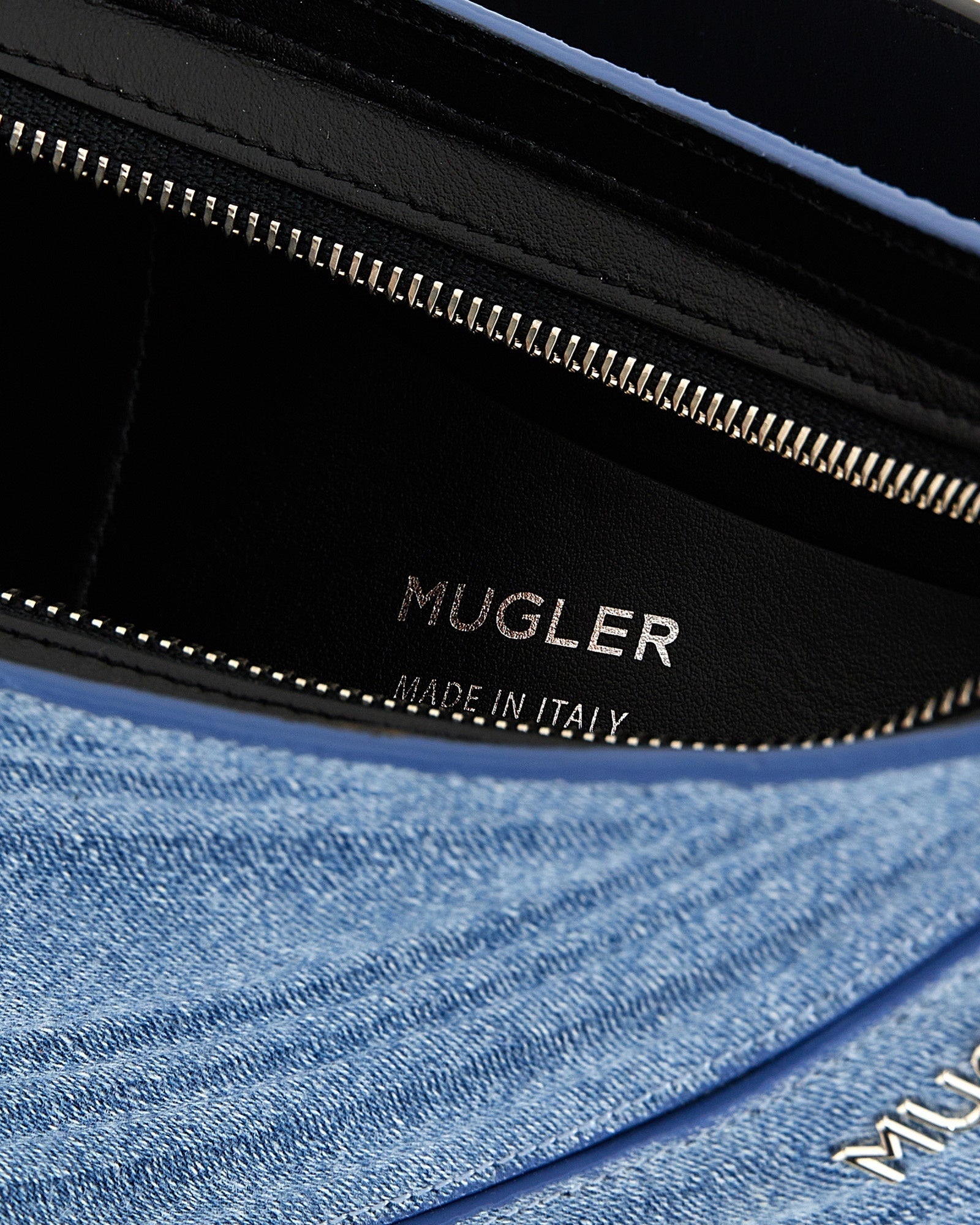 Mugler Denim Medium Spiral Curve 01 Shoulder Bag Glam Steals