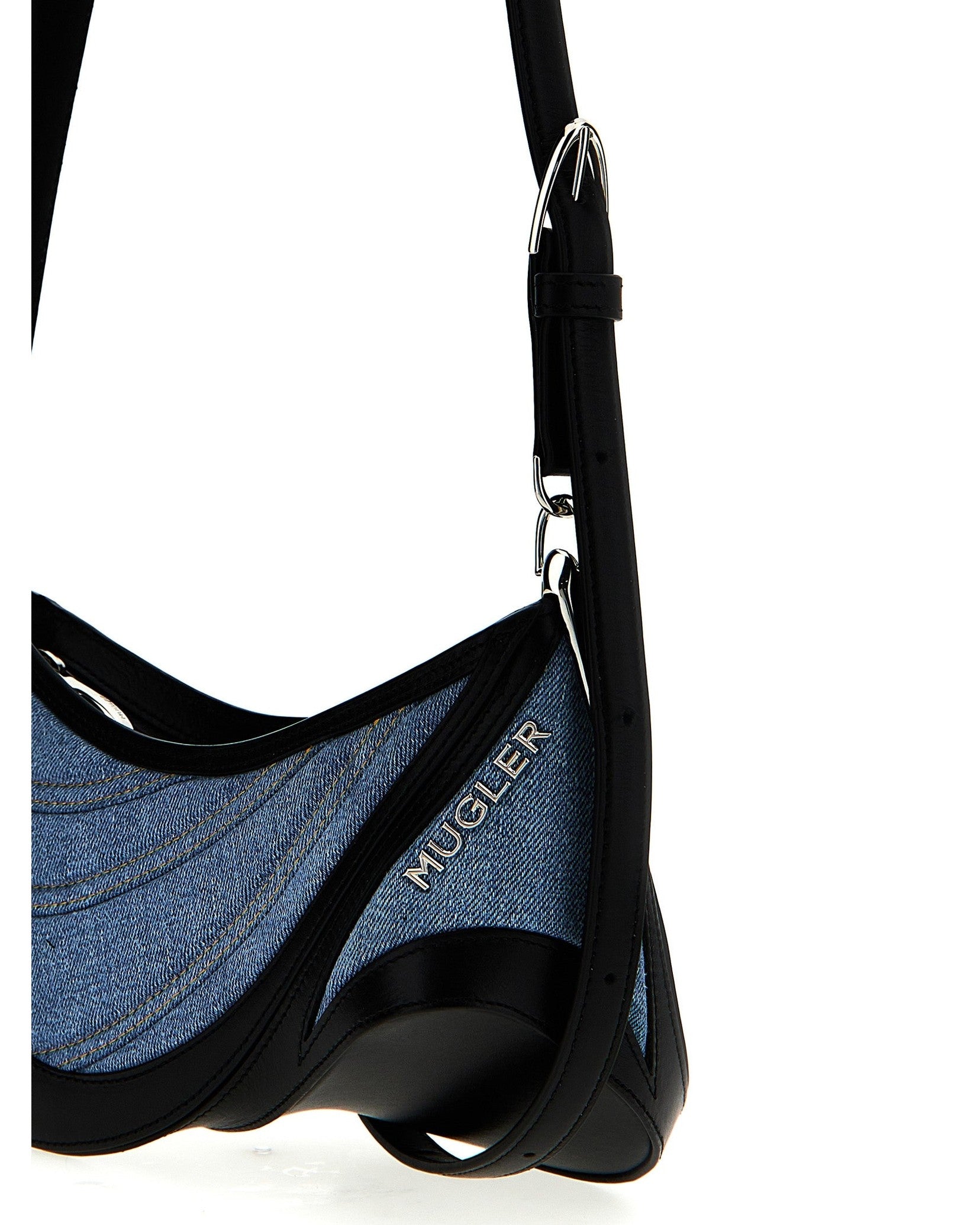 Mugler Denim Small Spiral Curve 01 Shoulder Bag Glam Steals