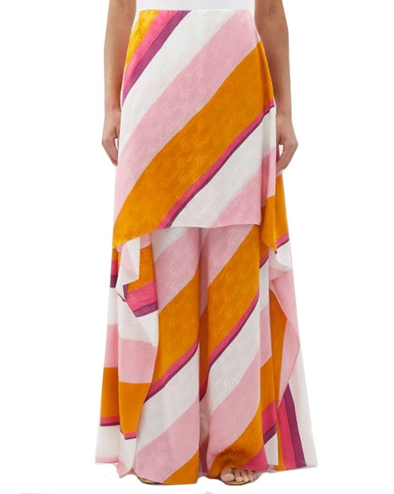 Multicolor Silk Casual Pants Glam Steals