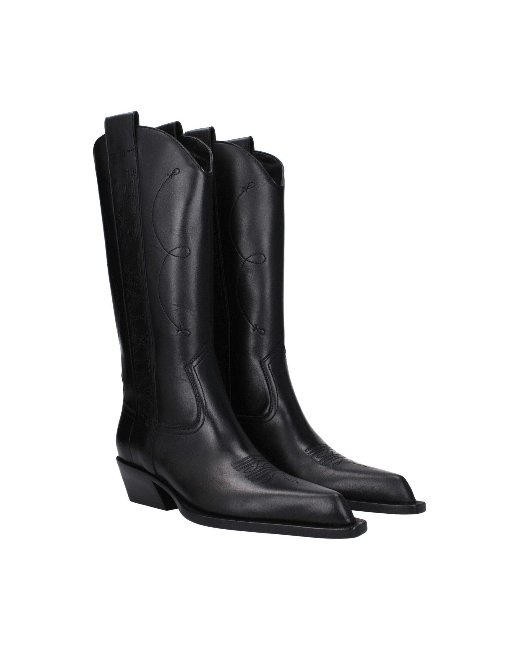 Off-White Black Leather High Heel Boots Glam Steals