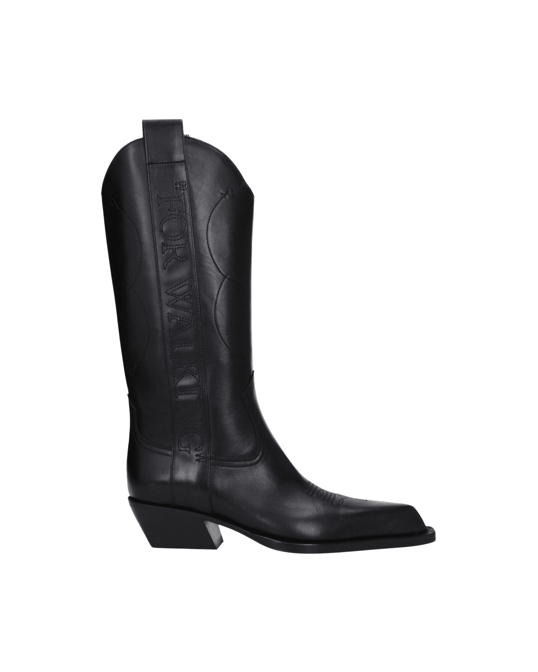 Off-White Black Leather High Heel Boots Glam Steals