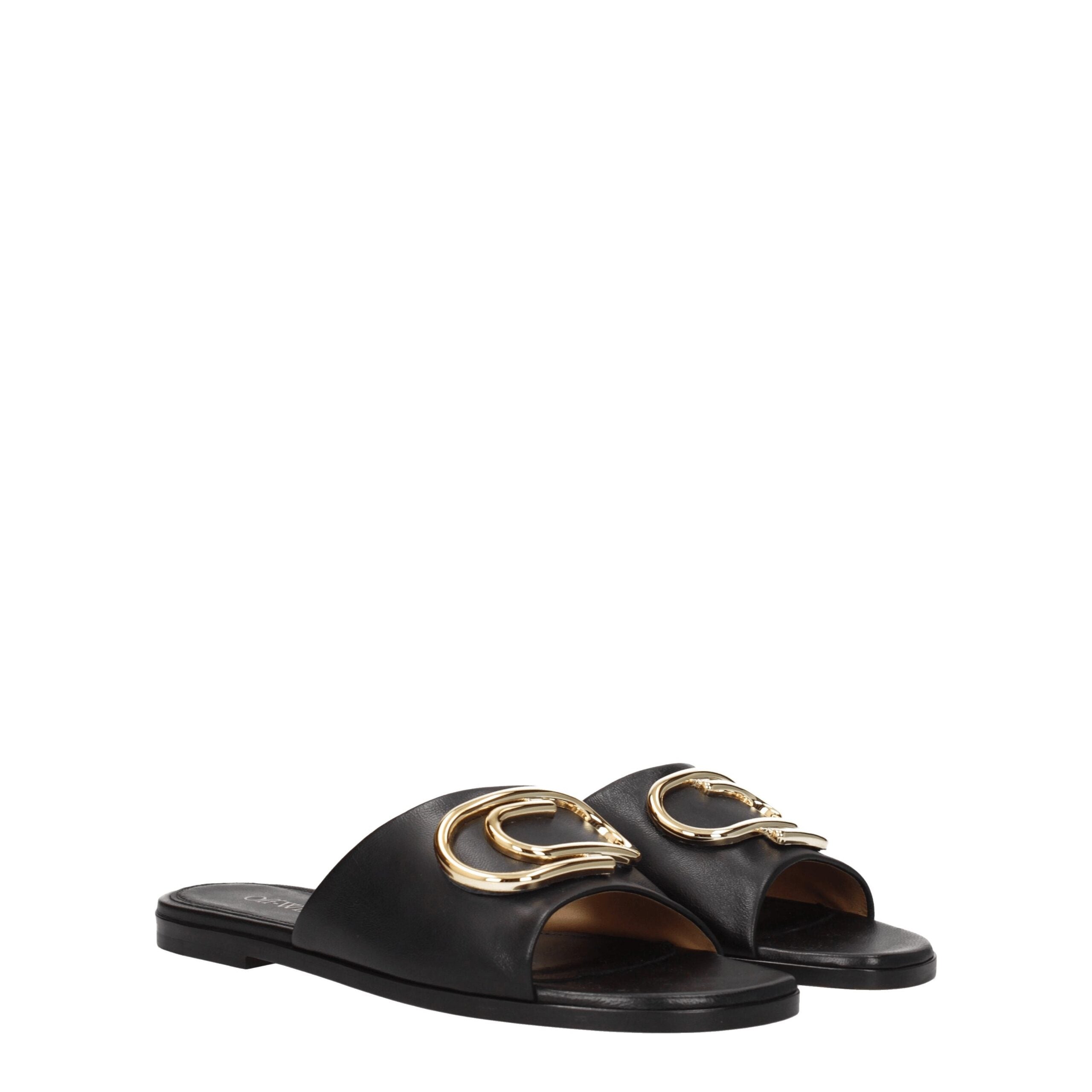 Off-White Black Leather Slippers Sandals Glam Steals